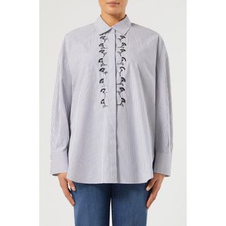 Marina Rinaldi Embroidered Stripe Shirt in Optical White at Nordstrom, Size 14W
