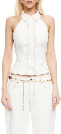 Lioness Afterglow Ruffle Denim Halter Top in Porcelain at Nordstrom Rack, Size X-Large