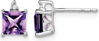 Diamond2Deal 14k White Gold Princess Amethyst and Diamond Earrings