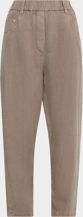 Brunello Cucinelli Dyed Cotton Twill Straight-Leg Ankle Pull-on Pants