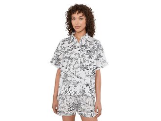 Natori Toile Cotton Sateen Short Pajama Set Womens Pajama Sets Warm White : L (Womens 14-16)