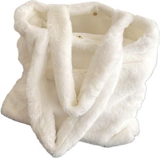 Generic Womens Plush Bags Womens Plush Underarm Bag Shoulder Solid Color Soft Fluffy Shopper Bags Large Capacity Casual Tote(White)