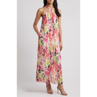 Julia Jordan Abstract Floral Maxi Dress in Pink Multi at Nordstrom Rack, Size Medium