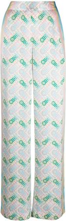 Casablanca White Printed Silk Straight Leg Trousers