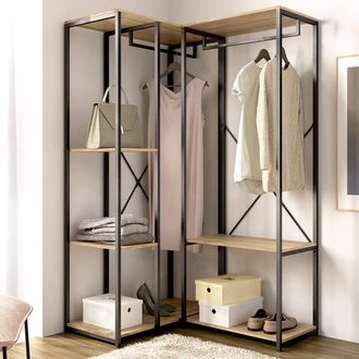 Dmora Gran Armario Gallup, Ropero Dormitorio 4 Estantes, Perchero, Cajones, 100x167h Cm Roble Marr&oacute;n