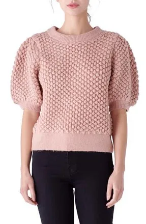 English Factory Popcorn Stitch Puff Sleeve Sweater in Dusty Pink at Nordstrom Rack, Size Large