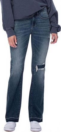 Judy Blue Mid Rise Bootcut Patched Distressed Knee Raw Hem Jeans - Plus Sizes In Blue Wash