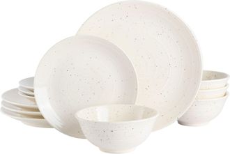 Gibson Home Ramapo 12 Piece Stoneware Dinnerware Set in White Speckle