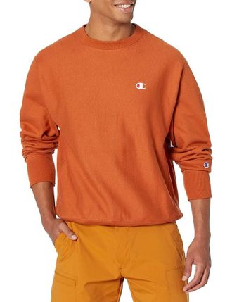 Champion Mens Reverse Weave Crew, Pullover Sweater, Texas Orange Left Chest C, XS