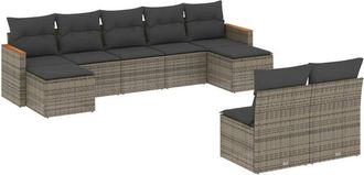 vidaXL Set De Muebles De Jard&iacute;n 9 Pzas Y Cojines Rat&aacute;n Sint&eacute;tico Gris Vidaxl