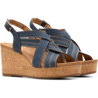 Clarks Sabina Wedge Slingback Sandal in Navy Nubuck at Nordstrom Rack, Size 9