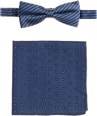 Monti Fliege MONTI, Herren, blau, Obermaterial: 100% Seide, Fliegen Fliege, (Set, 2-tlg.) Reine Seide, Fliege mit farblich passendem Einstecktuch