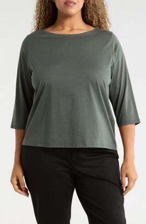 Eileen Fisher Bateau Neck Organic Cotton Top in Everglade at Nordstrom, Size 2X