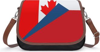 Generic Canada And Czech Flag Womens Leather Crossbody Bags with Adjustable Strap Casual Printed Shoulder Handbag