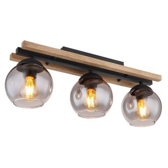 Netlighting Conni Globe Ceiling Light Black Wood Brown Smoke Glass Shade 3x E27