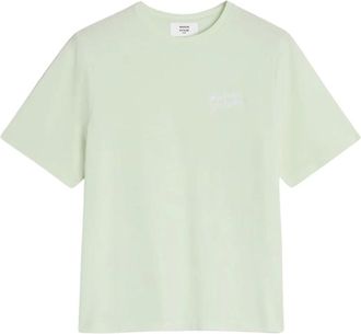 Maison Kitsun&eacute; Tops, Dames, Groen, M, Katoen, Comfortabel handschrift T-shirt