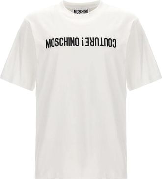 Moschino Wit T-shirt met Upside Down Logo - Heren - T-shirts - Wit - M - Katoen - Tops