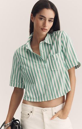Maeve Merritt Short-Sleeve Cropped Buttondown Shirt by Maeve