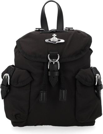 Vivienne Westwood Compact Backpack with Silver Emblem and Buckle Detail