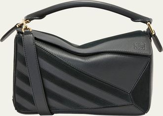 Loewe Puzzle Small Striped Top-Handle Bag in Leather & Suede