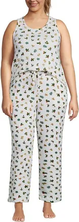 Lands End Brushed Cozy Waffle Jersey 3 Piece Pajama Set - Tank Top Pant and Robe in Ivory Holly at Nordstrom, Size 1X