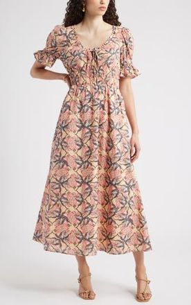 Chelsea28 Smocked Waist Maxi Dress in Orange-Navy Foliage Medallion at Nordstrom Rack, Size Xx-Small