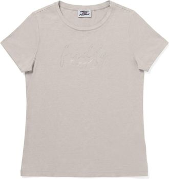 Freddy T-shirt donna girocollo con grafica dorata e fondo stondato