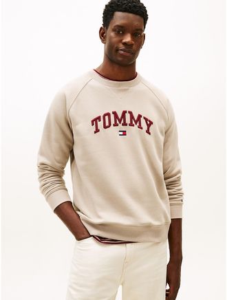 Tommy Hilfiger Mens Varsity Tommy Logo Fleece Sweatshirt - Beige - XXL
