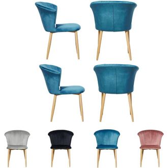 Life Interiors Set di 4 sedie da pranzo in velluto Elsa - Sedie da pranzo moderne imbottite con gambe in legno - Blu