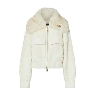 Liu Jo Giacca Bomber con Collo in Teddy - - Knitwear - Donna - Bianco - M