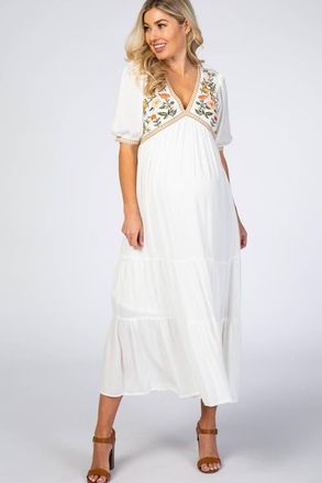 Pinkblush Floral Embroidered Midi Dress in Ivory at Nordstrom, Size Medium