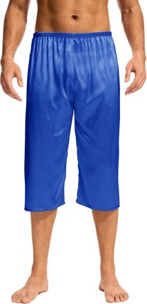 Generic Men Satin Silk Capri Pajama Pant Long Pj Bottoms Silky Loungewear Lounge Sleep Pants with a Pocket Sleepwear Nightwear (Blue,Medium)