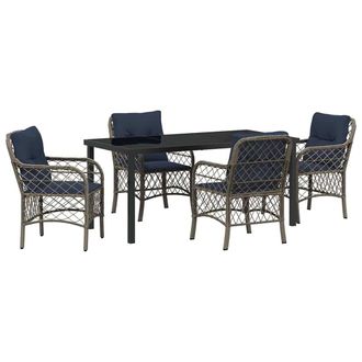 vidaXL Conjunto De Comedor De Jard&iacute;n 5 Pcs Gris Y Negro Rat&aacute;n Vidaxl