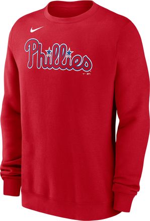 Nike Philadelphia Phillies Wordmark Nike Mens MLB Pullover Crew in Red | NKPV62QPP-M4Z