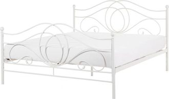 Beliani Beliani - Letto in Metallo Bianco con Rete a Doghe Decori Sinuosi 160 x 200 cm Lyra