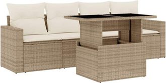 vidaXL Vidaxl - Juego De Sof&aacute;s Jard&iacute;n Con Cojines 5 Pzas Rat&aacute;n Sint&eacute;tico Beige