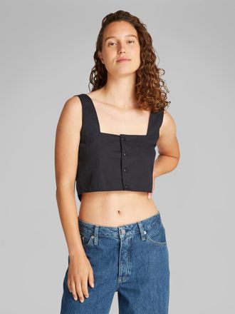 Calvin Klein Jeans Crop-Top CALVIN KLEIN JEANS SOFT LINEN TOP, Damen, Gr. XXS (32), schwarz, Web, Obermaterial: 61% Baumwolle, 39% Leinen, unifarben, normal taillenlang,