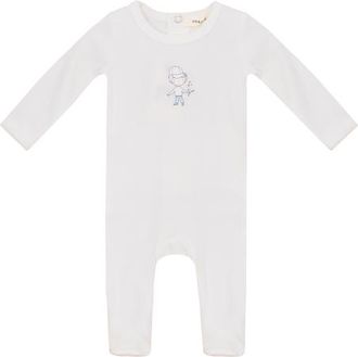 Fragile Front Chest Ribbed Romper in Off White/blue at Nordstrom, Size 3M