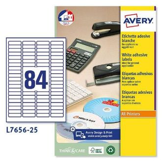 Avery L7656-25 Etiquetas Adhesivas Mini, 84 Etiquetas Por Hoja, 25 Hojas, 46 X 11,1 Mm, Blanco
