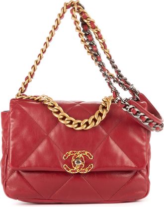 Chanel Pre-owned Womens Classic 19 Flap Small Shoulder Bag - Burgundy - One Size