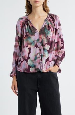 Rails Mariah Floral Smocked Button-Up Peasant Top in Magenta Verbena at Nordstrom Rack, Size Small