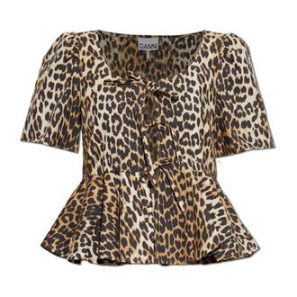 Ganni Animal Print Top - female - Ganni - Blouses - Brown - XS - Blouses & Shirts