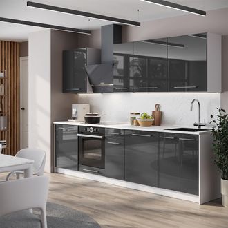 Vicco Mueble De Cocina Fame-line, Antracita Alto Brillo/blanco, 280 Cm, Et Antracita, Vicco