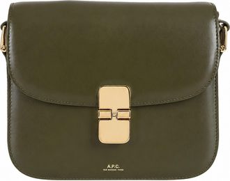 A.P.C. Green Grace Small Engraved Logo Leather Shoulder Bag