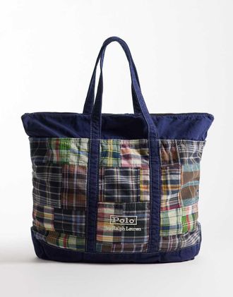 Polo Ralph Lauren Madras - Maxi borsa patchwork blu navy multicolore