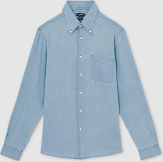 Reiss Washed Blue Cotton-piqué Button-down Chambray Shirt, XL