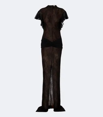 De La Vali Omero ruched lace maxi dress
