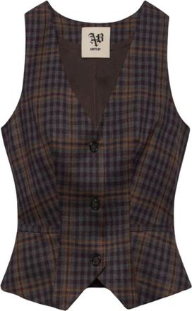 Aniye By Gilet Len in Check - Dames - Bodywarmers - Bruin - M - Leer - Jassen