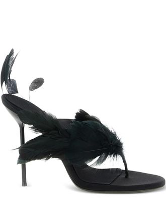 PARIS TEXAS Lidia Feather Thong silk mules - women - Silk/Fabric/Calf Leather - 40 - Black
