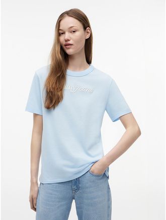 Tommy Hilfiger Womens Tommy Jeans Embroidered Script T-Shirt - Blue - XL